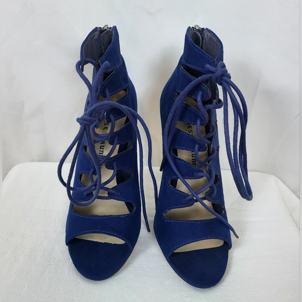 Chinese Laundry Womens Navy Jigsaw Suede Lace-up Back Zip Stiletto Heels 6.5M - Picture 2 of 10